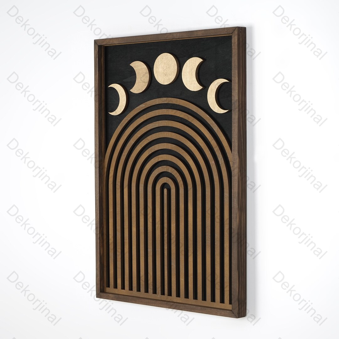 Boho Wood Wall Art, Wall Art Boho Sun and Moon Wood Wall Decor Bedroom ...