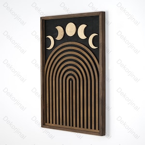 Boho Wood Wall Art, Wall Art Boho Sun And Moon  Wood Wall Decor Bedroom Wall hanging Wood Frame Wall Art ,Boho Arch Large Wall Art ,