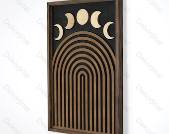 Boho Wood Wall Art, Wall Art Boho Sun And Moon  Wood Wall Decor Bedroom Wall hanging Wood Frame Wall Art ,Boho Arch Large Wall Art ,