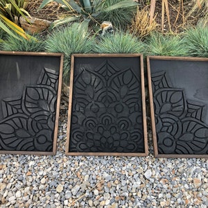 3 Set Wood Mandala Wall Art Set , Flowers Wooden Wall Art Set ,Mandala Wood Wall Art,Bedroom Wall Art,Wood Wall Panels,Hanging Headboard,