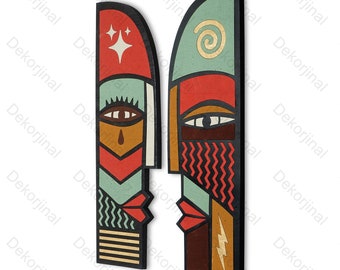 2 Set Wood Mask,Face On The Wood Wall Decor ,Handmade Wooden Wall Art,Traditional Wooden Art,Decorative Mask,Pop Art,Urban Art,African Mask