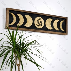 Phases of the Moon wood frame with OM Icon ,Bohemian Decor,Celestial Sign Moon Phases Decor For Wall,moon phases buddha wall art
