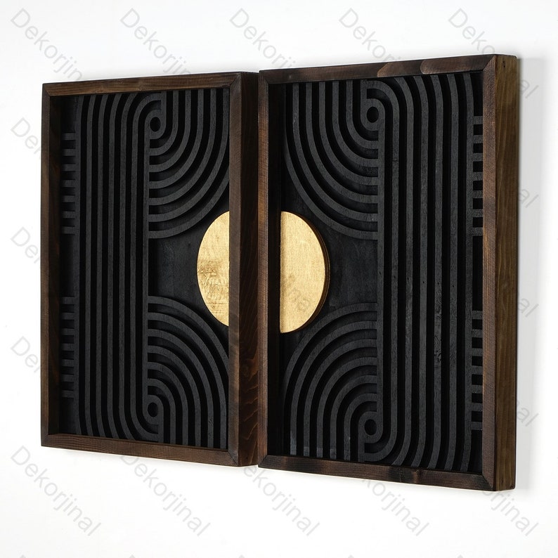 2 Set Wood Geometric Wall Art Set ,modern Wood Wall Art,bedroom Wall ...