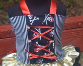 Girls Pirate Princess fabric tutu costume Red Black White Gold