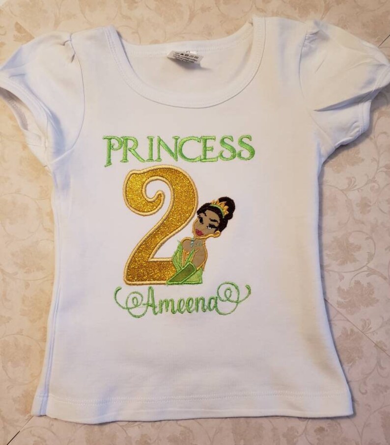 Princess Tiana Birthday Outfit Ribbon trim tutu Embroidered Shirt