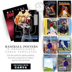 Pacchetto di 10 modelli sportivi in tela da baseball / Crea poster personalizzati, banner per anziani, cartoline da baseball, football e fondali, modelli fotografici