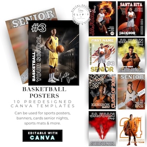 10 Basketball Canva Sport Vorlagen Bundle | Erstelle benutzerdefinierte Poster, Senior Banners, Basketball Karten, Fußball & Kulissen, Fotovorlagen