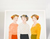 Silent Journey /  portrait, women, flower, girls, flower crown, wall art, print, digital, poster, 18x24c, 30x40cm