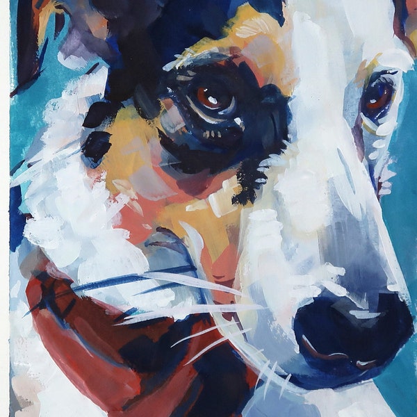 Pet Portrait Custom Dog Gouache Watercolor Painting