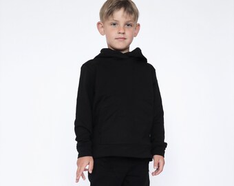 Black Two piece Sweatshirt and joggers set for kids, Hoodie and Pants for girl and boy, Black Comfy set