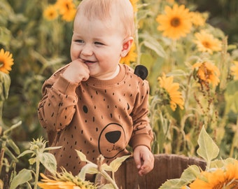 Brown Kids Teddy Bear sweatshirt, Sweater with long sleeves and round neck, Toddler Top