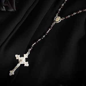 MAGNIFICAT Handmade Garnet & Silver Rosary