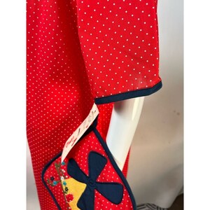 Vintage Smart Time Womens House Dress Red Midi Pocket Tie Neck Potholder L New image 8