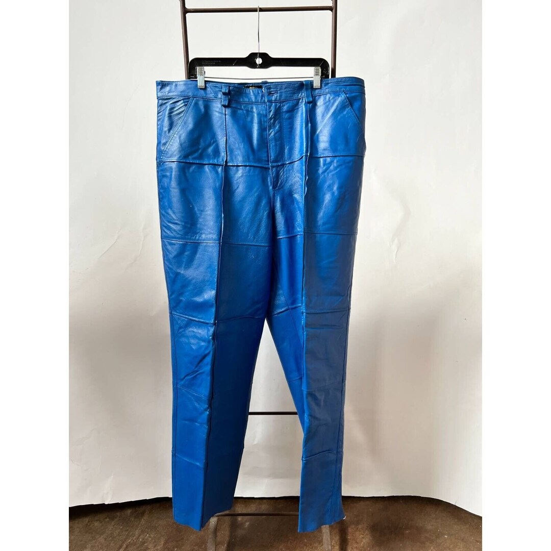 Elephant Mens Leather Pants Dress Blue Pockets Flat Front Big Etsy