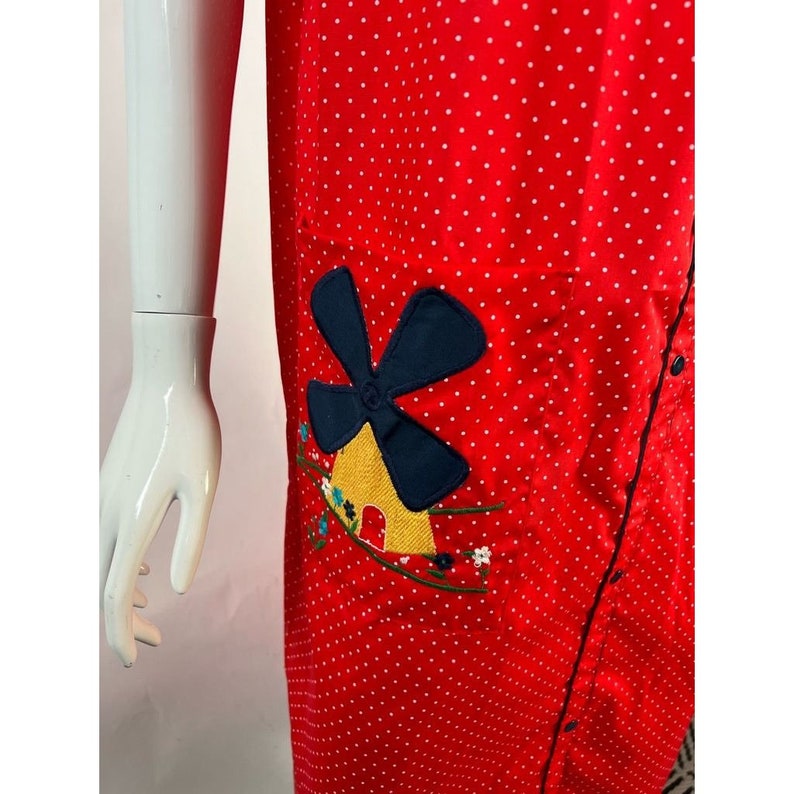 Vintage Smart Time Womens House Dress Red Midi Pocket Tie Neck Potholder L New image 4