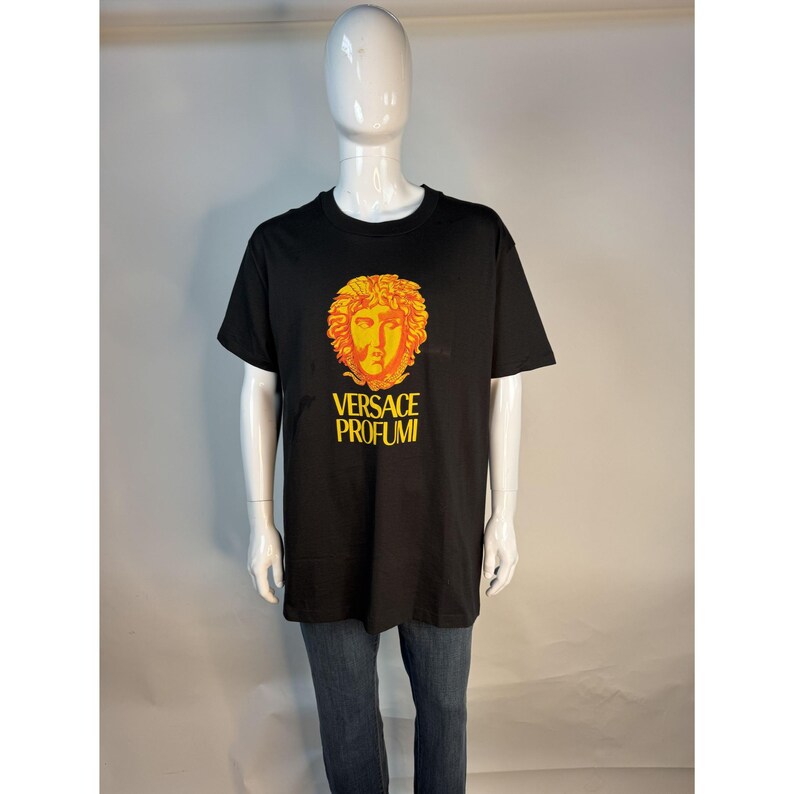 Versace Profumi Black Graphic Tee With Medusa Print - Vintage Style - Unisex - Short Sleeve - Cotton Blend - Size XL image 2