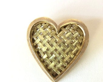 Trifari Philippe Mid Century Heart Shaped Vintage Brooch  Basket Weave