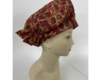Vintage 70's Womens Multicolor Abstract Print Cotton Blend Hat