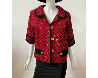 Hester Womens Suit Jacket Blazer Multicolor Geometric Short Sleeve Vintage L New