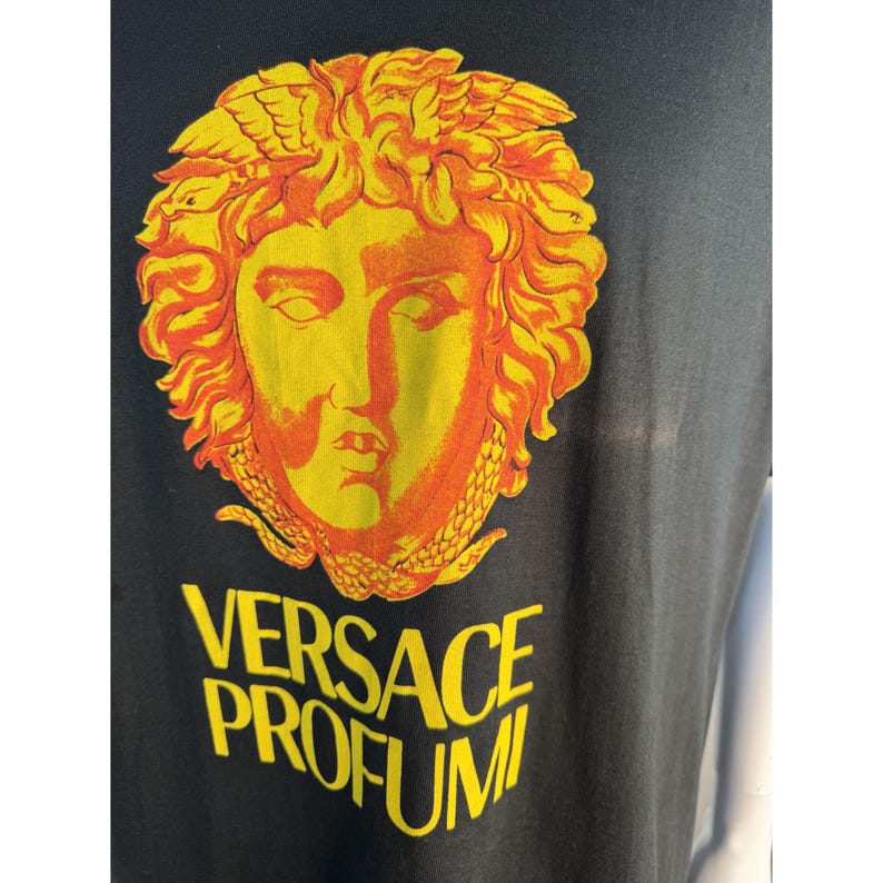 Versace Profumi Black Graphic Tee With Medusa Print - Vintage Style - Unisex - Short Sleeve - Cotton Blend - Size XL image 17
