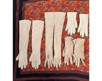 Four Pair Vintage Gloves Beige Fair Condition Costume