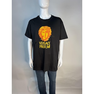 Versace Profumi Black Graphic Tee With Medusa Print - Vintage Style - Unisex - Short Sleeve - Cotton Blend - Size XL image 1