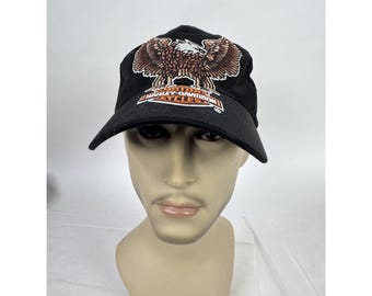 Harley-Davidson Black Cotton Cap With Embroidered Eagle & Logo Made In China