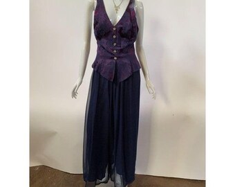 Roberta Bridal Vintage 90's Evening Pants Suit Sz 4 Indigo Cotton Blend Made US