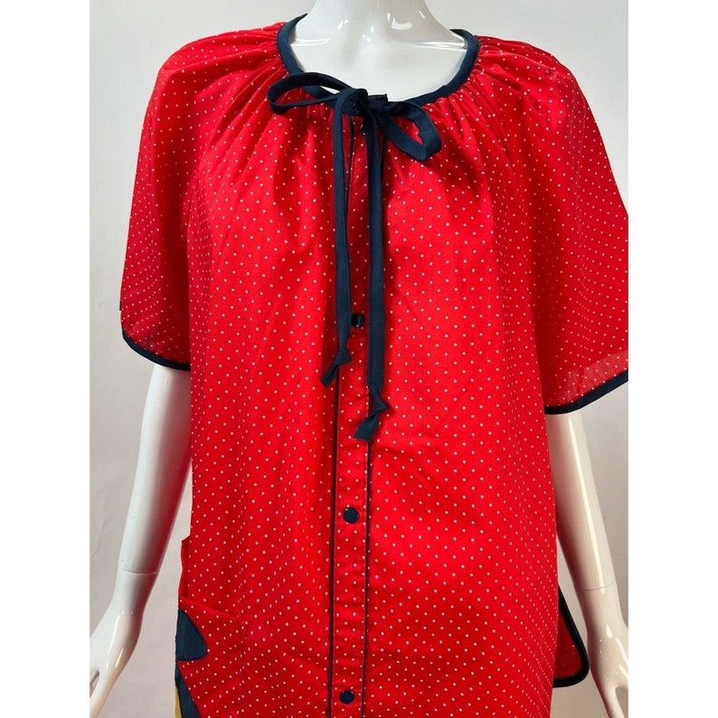 Vintage Smart Time Womens House Dress Red Midi Pocket Tie Neck Potholder L New image 7