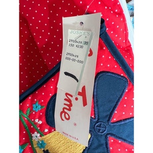 Vintage Smart Time Womens House Dress Red Midi Pocket Tie Neck Potholder L New image 9