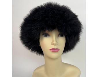 Vintage Neiman Black Fuzzy Hat  Wool  Acrylic Made In Italy Womens Winter Accessory