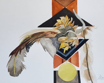 SALE Feather Song Series " Organic Geometry" one of a kind original watercolor.