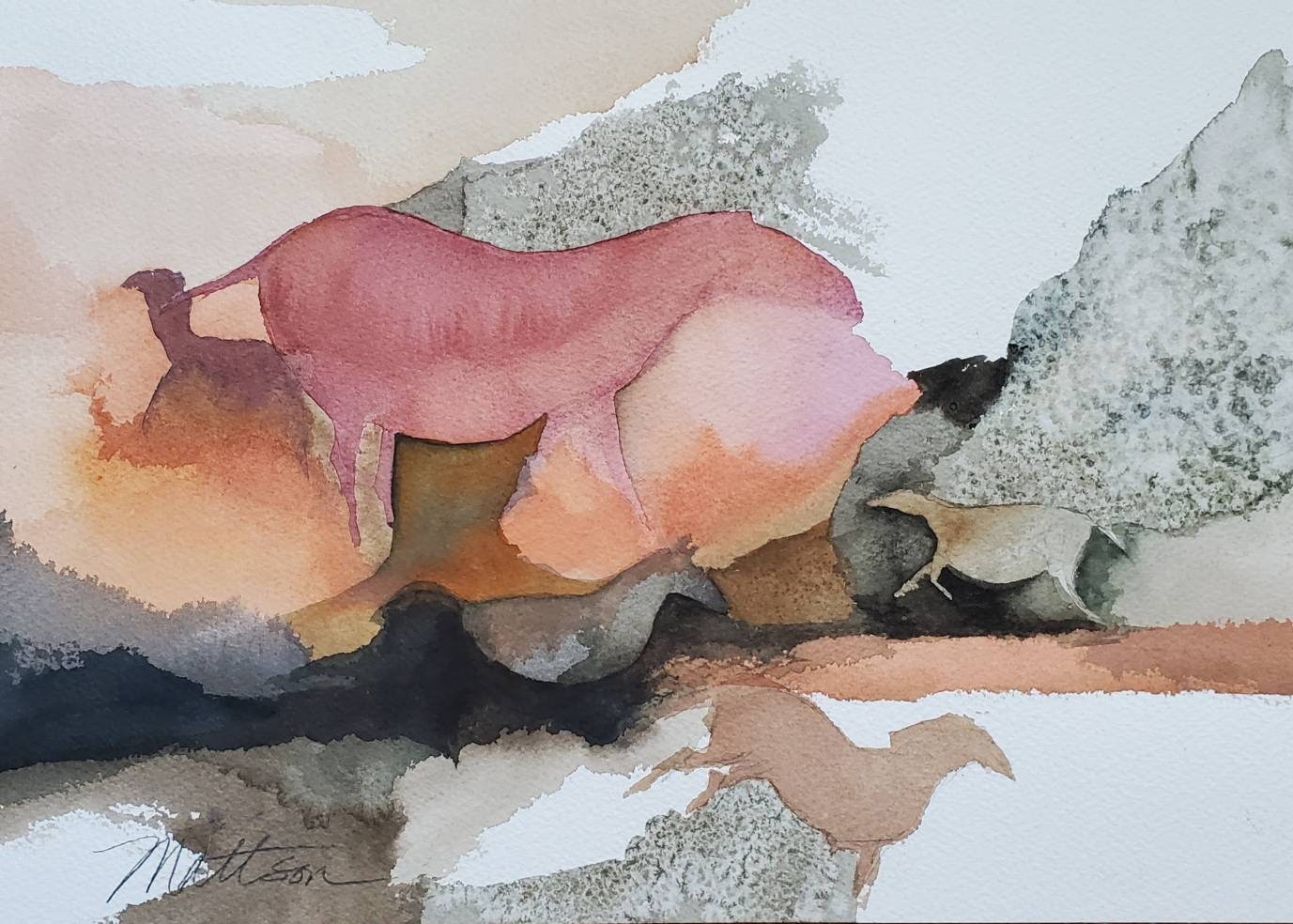 The Lascaux Series.  " Several Horses" one of a kind watercolor.