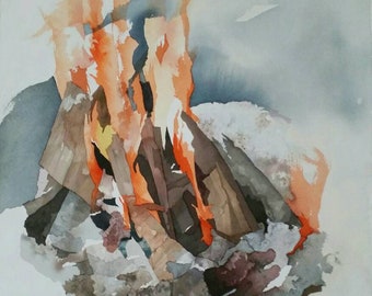 Fall Series "Eternal Flame"    one of a kind watercolor.