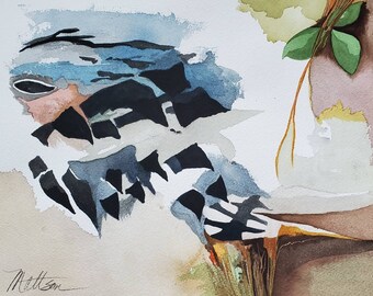 Southwest Series " Calligraphy of a Resting Pauraque #III" one of a kind original watercolor.