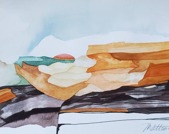 Southwest Series " Sunset at the Arroyo" one of a kind original watercolor.