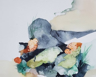 Southwest Series " Rocks with Lichen" one of a kind original watercolor.