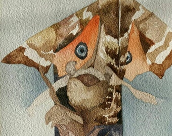 Totem Series " Defensive Display of Eyed Hawk Moth" one of a kind original watercolor.