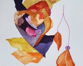 Fall Series " Heart Song" one of a kind original watercolor.