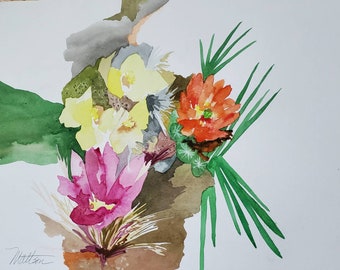 Southwest Series " Exotic Flowering Cacti" one of a kind original watercolor.