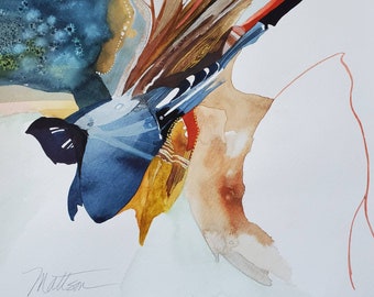 Feather Song Series    " Nuthatch Fantasy" one of a kind original watercolor.