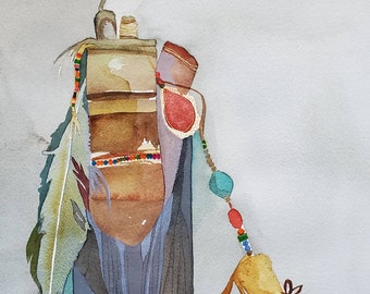 SALE Totem Series " Rites of Passage" one of a kind original watercolor.