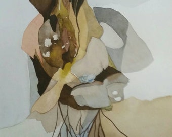 Untethered Series   "Seeking Roots" unframed original mixed media watercolor.