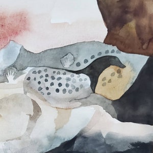 Lascaux Series Pech-Merle, near Cabreret on the Sange, France or Horses and Silhouettes of Hands one of a kind original watercolor. image 3