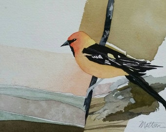 Laguna Atascosa Series  "Altamira Oriole" one of a kind original watercolor.