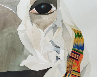 Shrouded in Grief,  one of a kind watercolor.