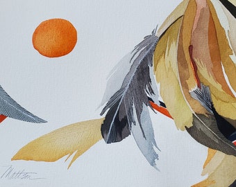 SALE  Feather Song Series   " Sun Glow " one of a kind original watercolor.