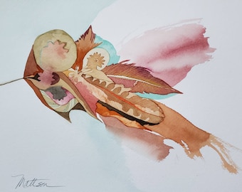 Feather Song Series " Ameba" one of a kind original watercolor.