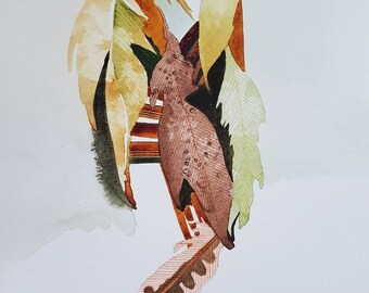 Feather Song Series " Descent" one of a kind original watercolor.