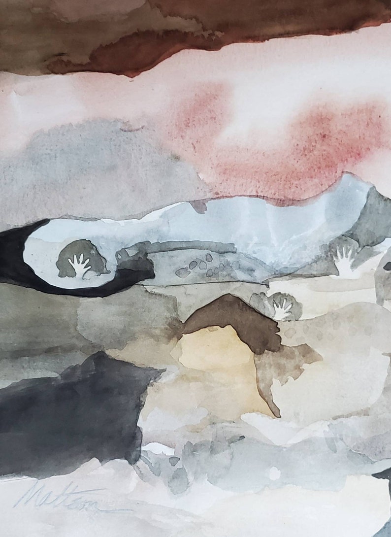 Lascaux Series Pech-Merle, near Cabreret on the Sange, France or Horses and Silhouettes of Hands one of a kind original watercolor. image 2